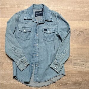 Boys Wrangler Light Blue Denim Pearl Snap Western Shirt